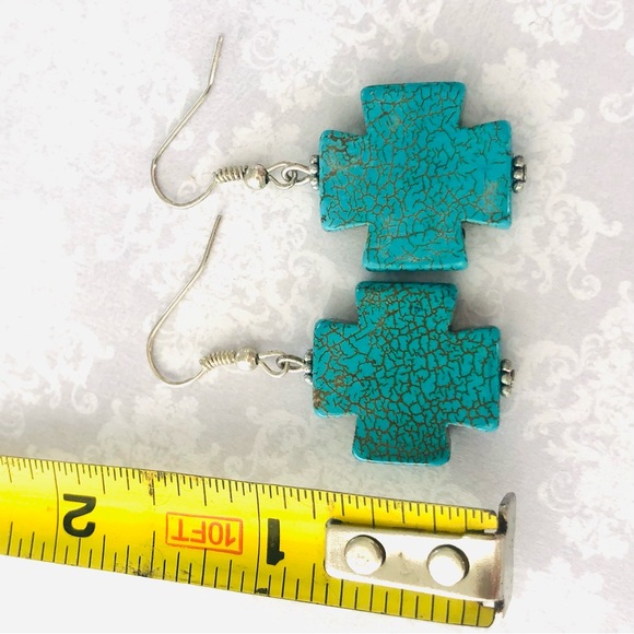 ⭐️5 for $25⭐️Turquoise Crosses - bold beach boho - howlite stone - silver set - Picture 3 of 6